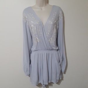 Free People Baby Blue White Lace Detail Romper L